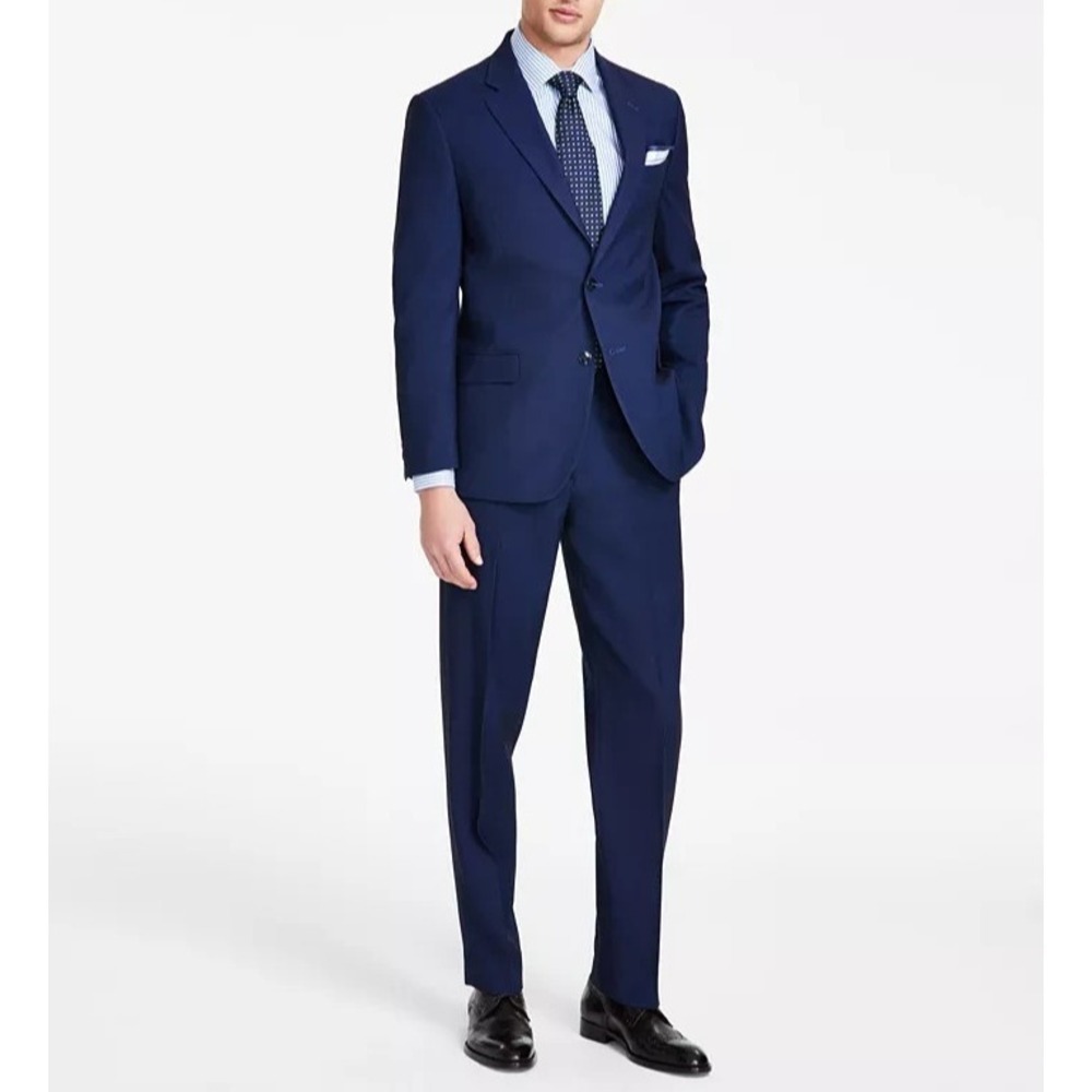 Nautica Men's 2-Pc Suit Blue Birdseye Jacket Blazer 42R Pants 38Wx31L